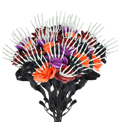 Halloween Skeleton Hand Rose Bouquet Decoration for Spooky Parties and Haunted House