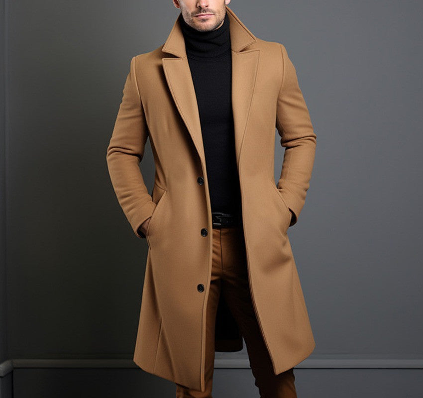 Men’s Classic Long Overcoat with Elegant Tailored Fit