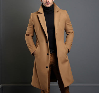 Men’s Classic Long Overcoat with Elegant Tailored Fit