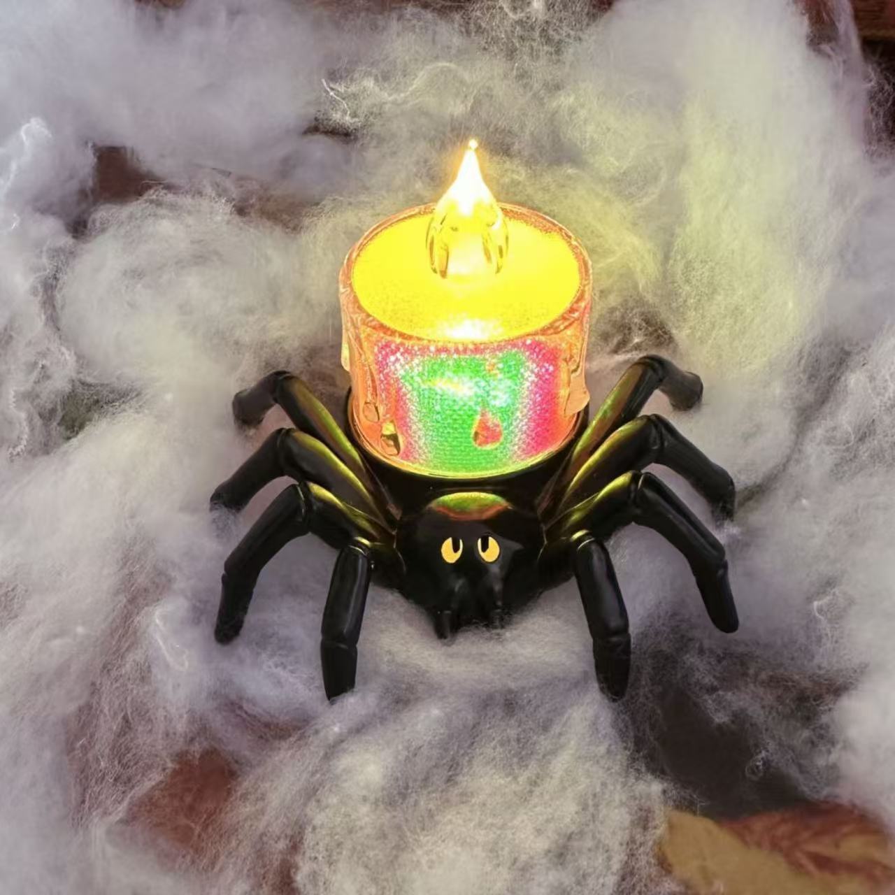 Halloween Spider Candle Lamp Decoration – Spooky Party Prop for Trick-or-Treat & Haunted Houses