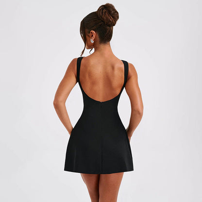 Women's Sleeveless A-Line Mini Dress – Elegant Scoop Back Cocktail Look