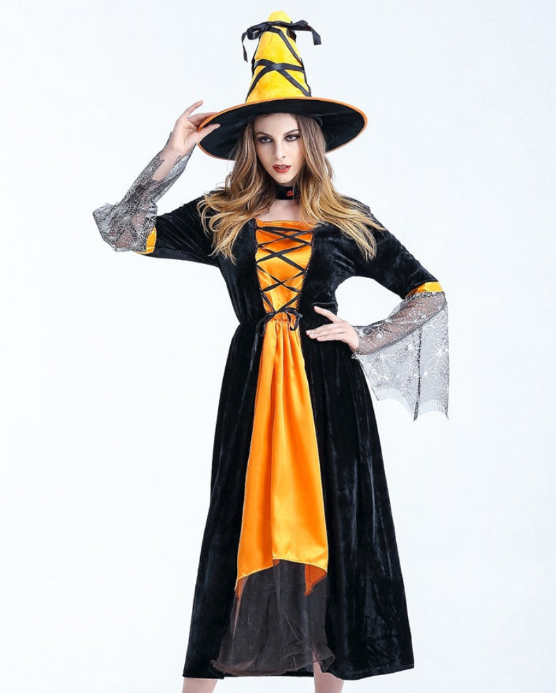 Women's Halloween Witch Costume Dress and Hat Set – Adult Party Outfit