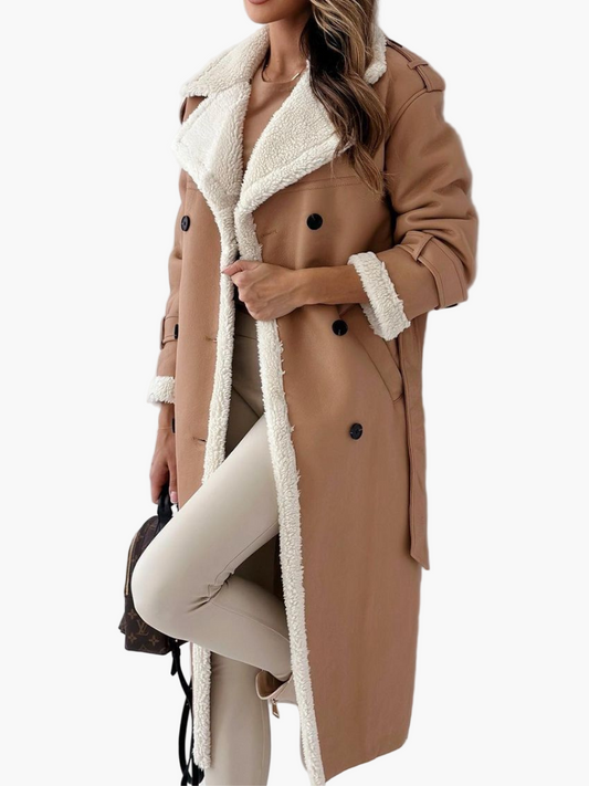 Women's Elegant Long Coat with Plush Collar – Stylish Winter Outerwear