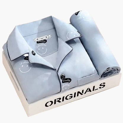 Men's Classic Pajama Set with Feather Print, Stylish Long Sleeve Loungewear for All-Season Comfort