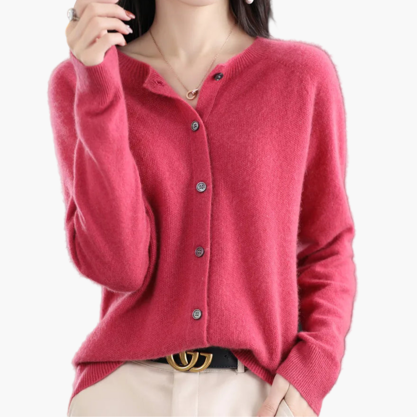Women's Classic O-Neck Button-Down Cardigan Sweater – Elegant Everyday Layer