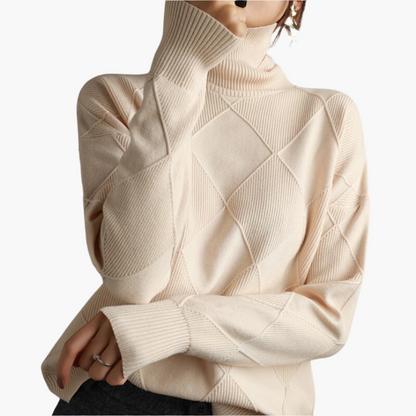 Women's Modern Geometric Knit Turtleneck Sweater - Relaxed Chic Pullover for Everyday Style