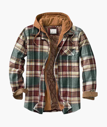 Men's Urban Plaid Hooded Quilted Shirt Jacket – Casual Fall & Winter Outerwear