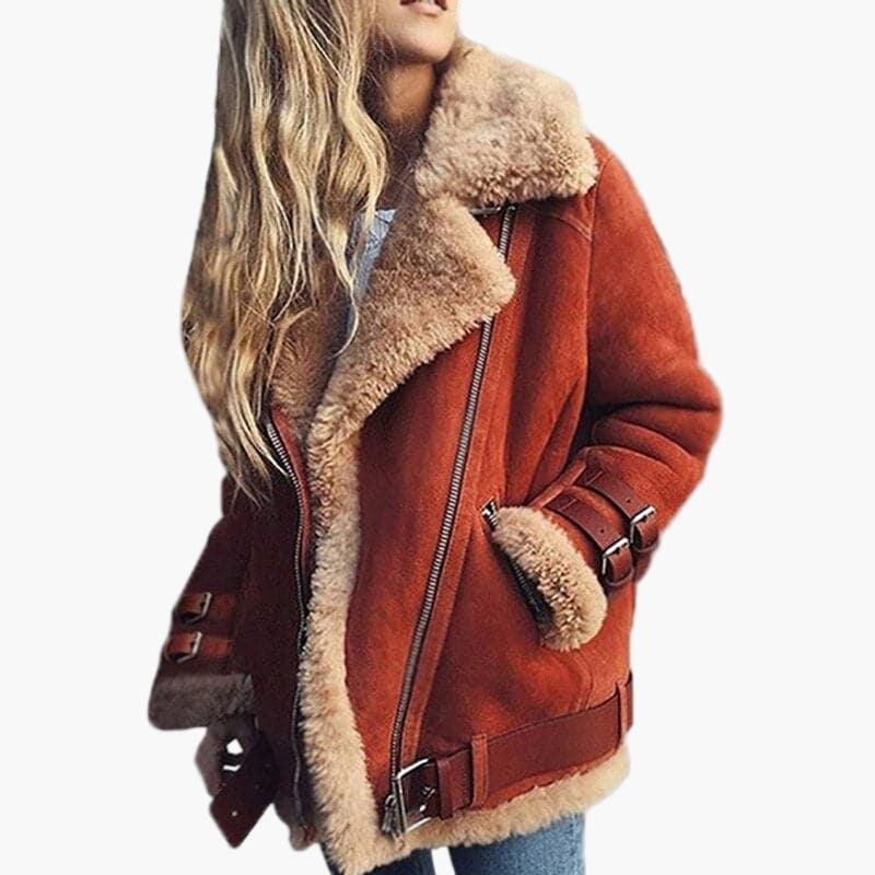 Women's Elegant Winter Suede Faux Fur Jacket – Fashionable and Warm Outerwear