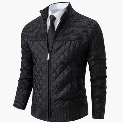 Men's Elegant Quilted Knit Bomber Jacket for Casual and Semi-Formal Wear