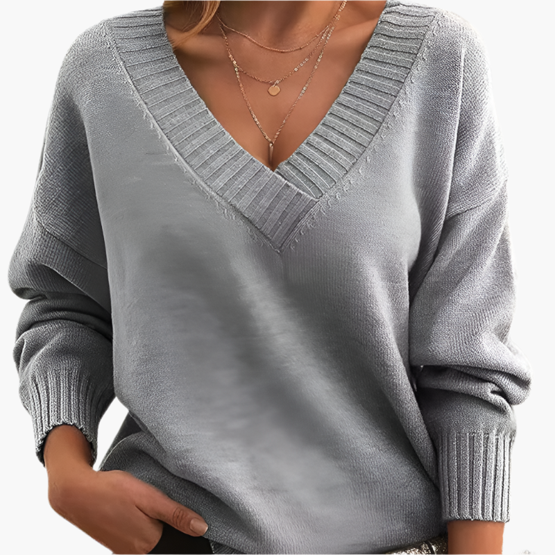 Women's Chic V-Neck Casual Sweater – Elegant Long Sleeve Pullover for Winter