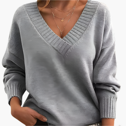 Women's Chic V-Neck Casual Sweater – Elegant Long Sleeve Pullover for Winter