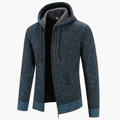Men's Knitted Zip-Up Hoodie Jacket with Fleece Lining – Casual Winter Cardigan
