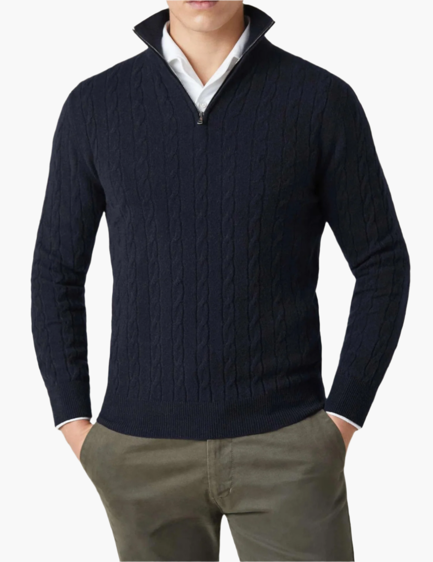 Men's Cable-Knit Quarter-Zip Sweater Classic Business Casual Pullover