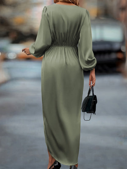 Women’s Draped Wrap Midi Dress with Long Sleeves