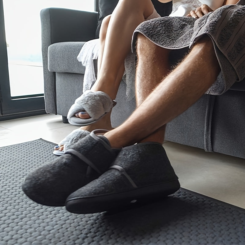 Men's Vintage Comfort Indoor Slippers with Ankle Strap and Velcro Closure