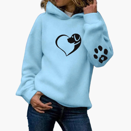 Women's Dog Lover Hoodie with Heart & Paw Print – Animal Rescue Support, Casual Pullover