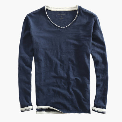 Men's Layered Look Long Sleeve V-Neck Casual Shirt – Smart-Casual Style