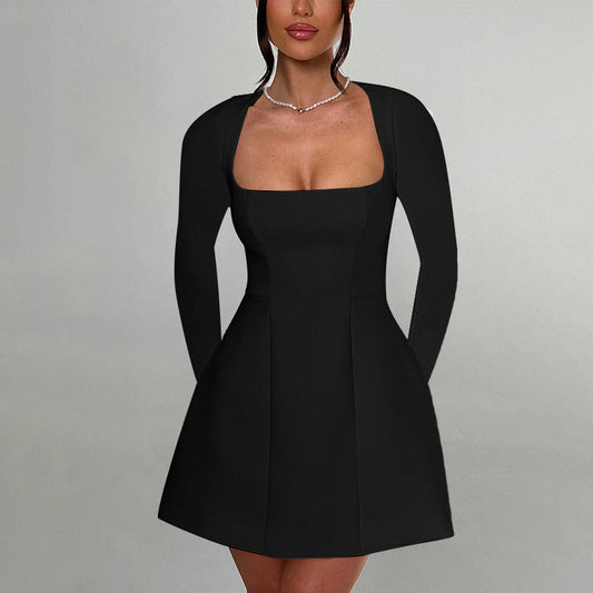 Marie – Slim Fit Square Collar Long Sleeve Dress