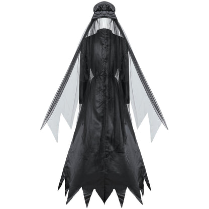 Women's Halloween Gothic Ghost Bride Costume Dress with Veil - Spooky Party Outfit