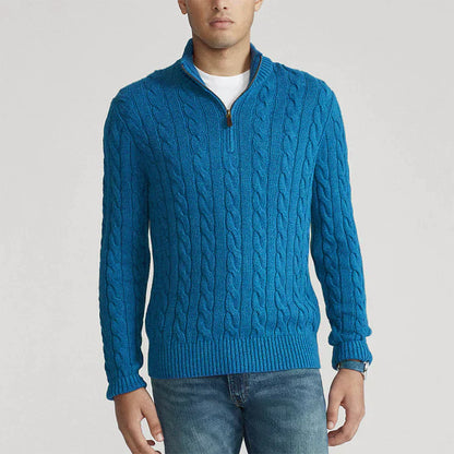 Men's Classic Cable Knit Quarter-Zip Vegan Wool Sweater – Versatile Office & Casual Style