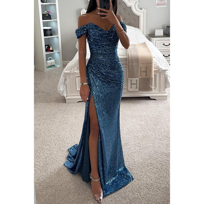 Jade – Sequin Off-Shoulder Split Dress