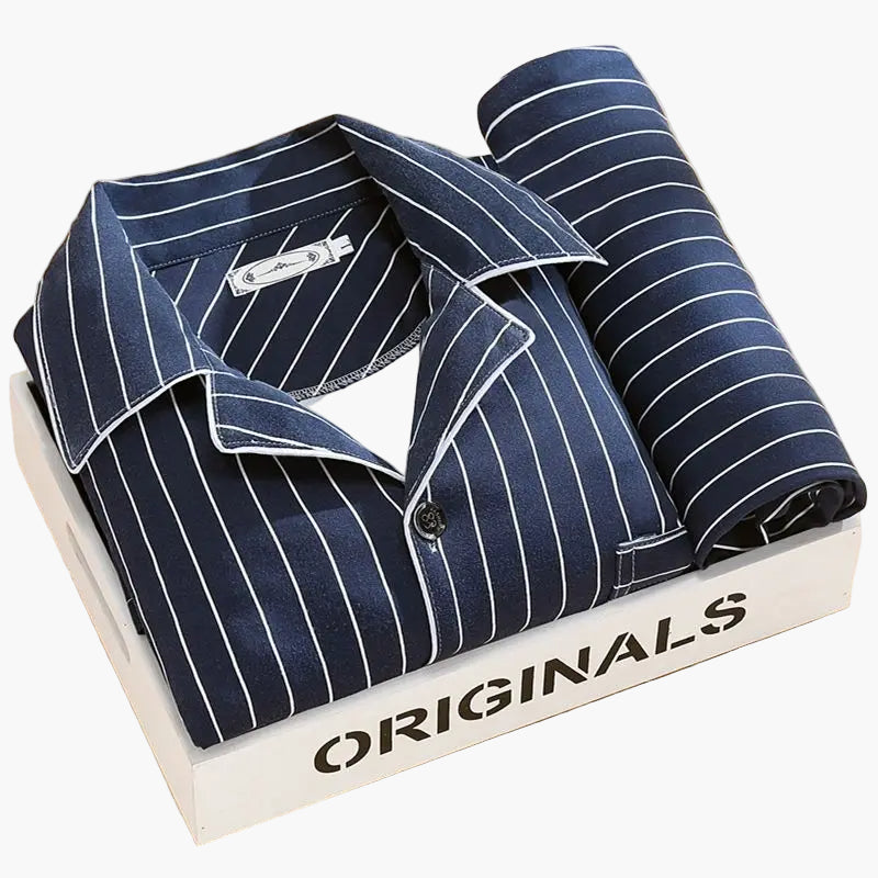 Men's Classic Pajama Set with Feather Print, Stylish Long Sleeve Loungewear for All-Season Comfort