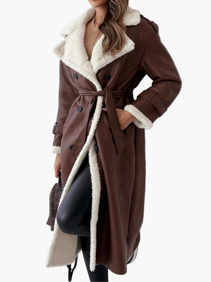 Women's Elegant Long Coat with Plush Collar – Stylish Winter Outerwear