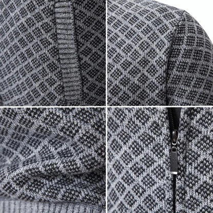 Men's Modern Business Casual Knit Zip-Up Jacket – Diamond Pattern Sweater Blazer
