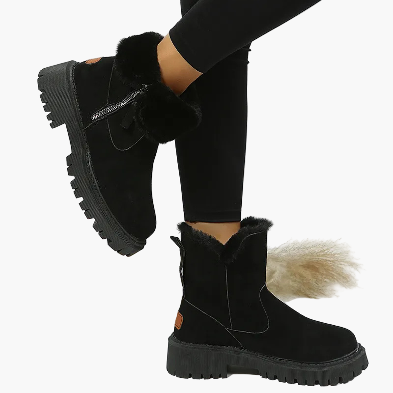 Women's Winter Ankle Boots with Faux Fur Lining and Chunky Sole – Stylish & Warm Outdoor Fashion