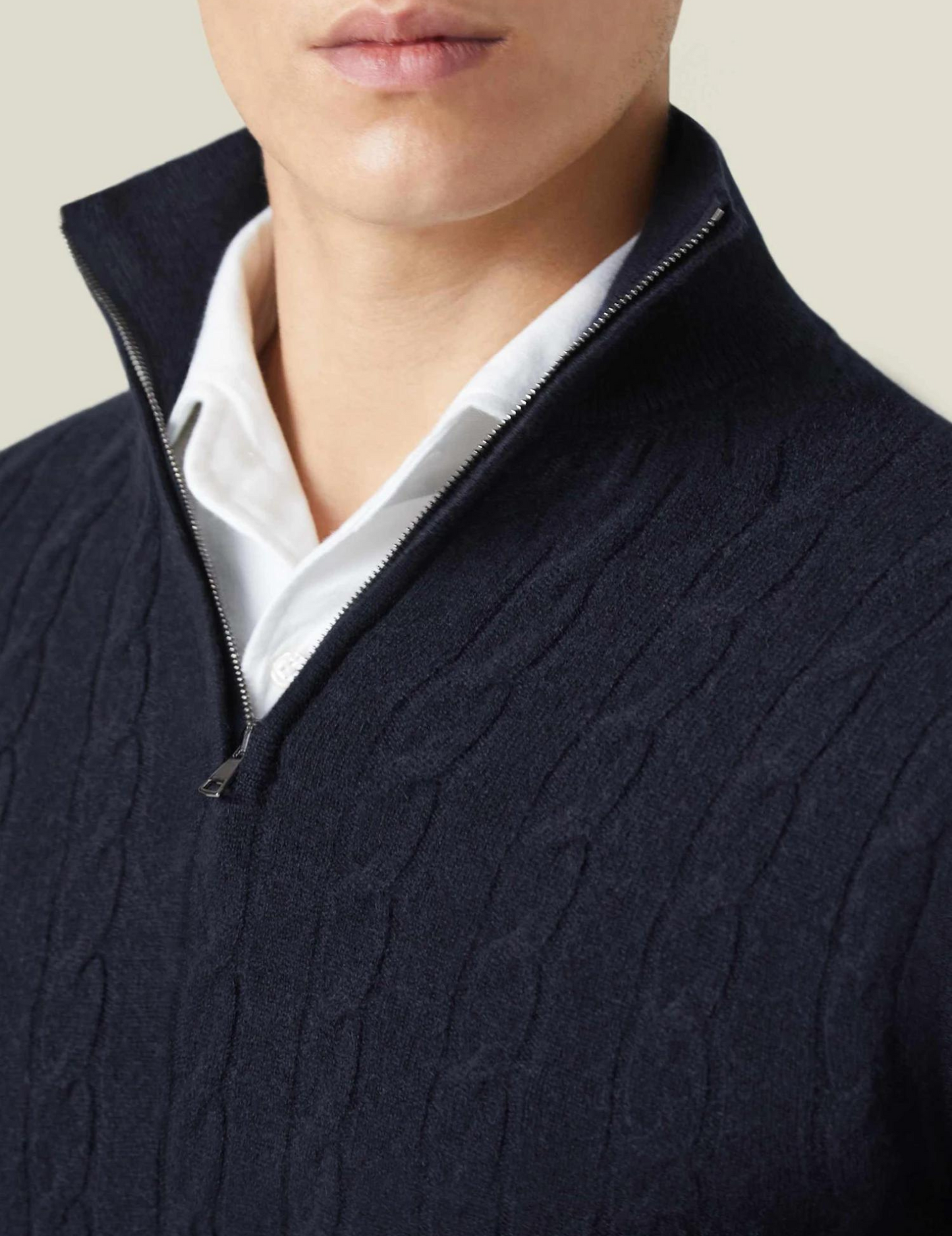 Men's Cable-Knit Quarter-Zip Sweater Classic Business Casual Pullover