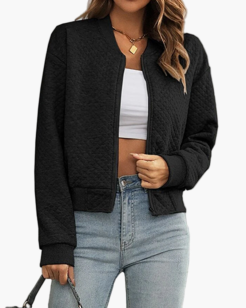 Women's Quilted Bomber Jacket Casual Lightweight Versatile Outerwear