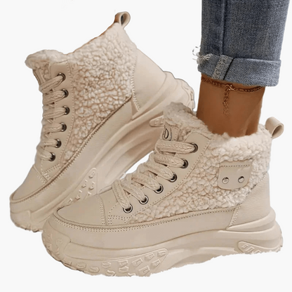 Women's Winter Platform Lace-Up Ankle Boots with Faux Shearling Lining