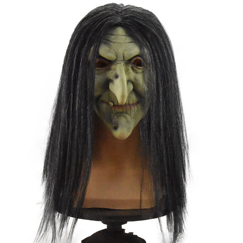 Halloween Witch Mask with Long Hair – Adult Spooky Costume Accessory