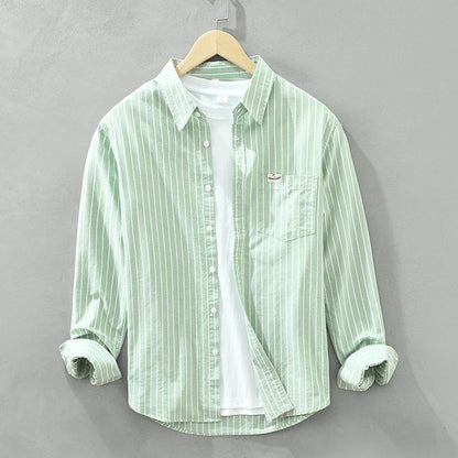 Men’s Casual Striped Long Sleeve Shirt with Classic Button-Down Design