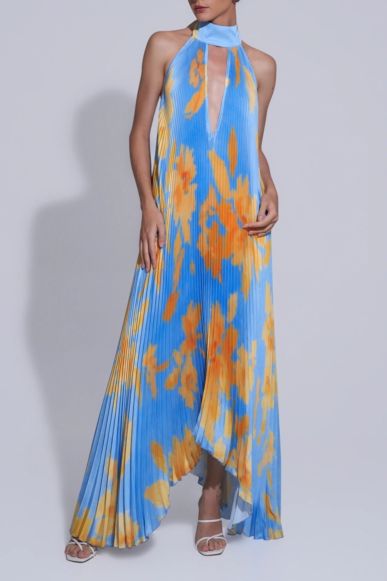 Women’s Halter Neck Pleated Maxi Dress – Bold Statement for Special Occasions