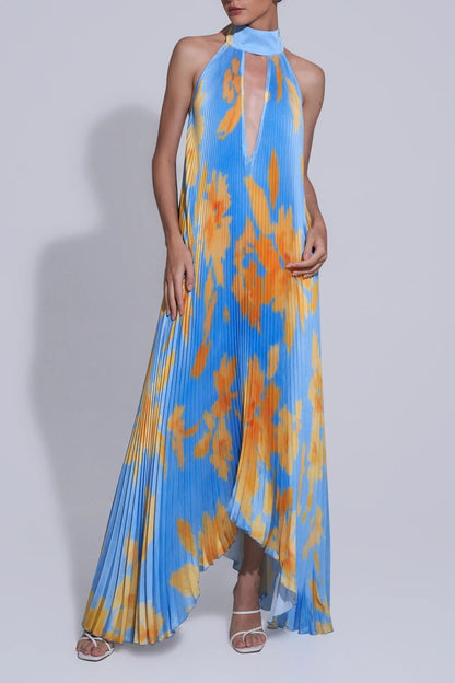 Women’s Halter Neck Pleated Maxi Dress – Bold Statement for Special Occasions