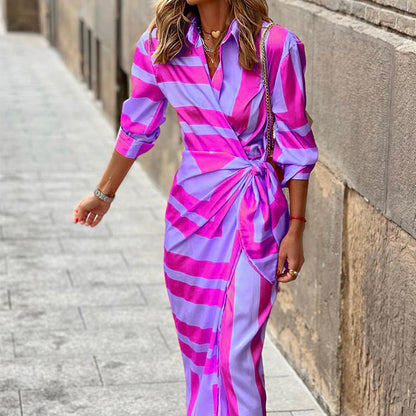Christine – Striped Printed Dress with Lace-up Detail
