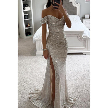 Jade – Sequin Off-Shoulder Split Dress
