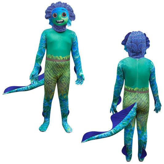 Kids' Halloween Sea Monster Costume Jumpsuit – Cartoon Animal Bodysuit for Boys and Girls