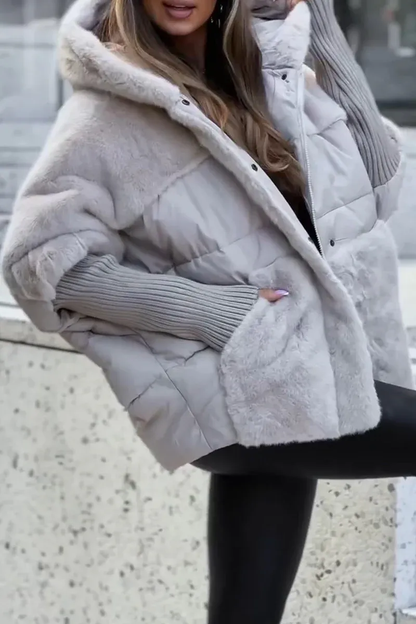 Women's Winter Faux Fur Hooded Puffer Jacket – Cozy Outdoor Fashion for Cold Weather