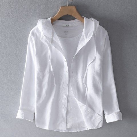 Amy – Hooded Long Sleeve Casual Linen Shirt