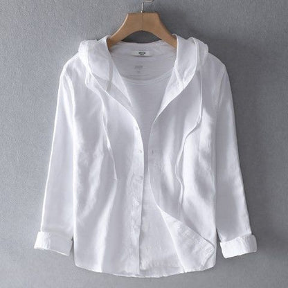 Amy – Hooded Long Sleeve Casual Linen Shirt