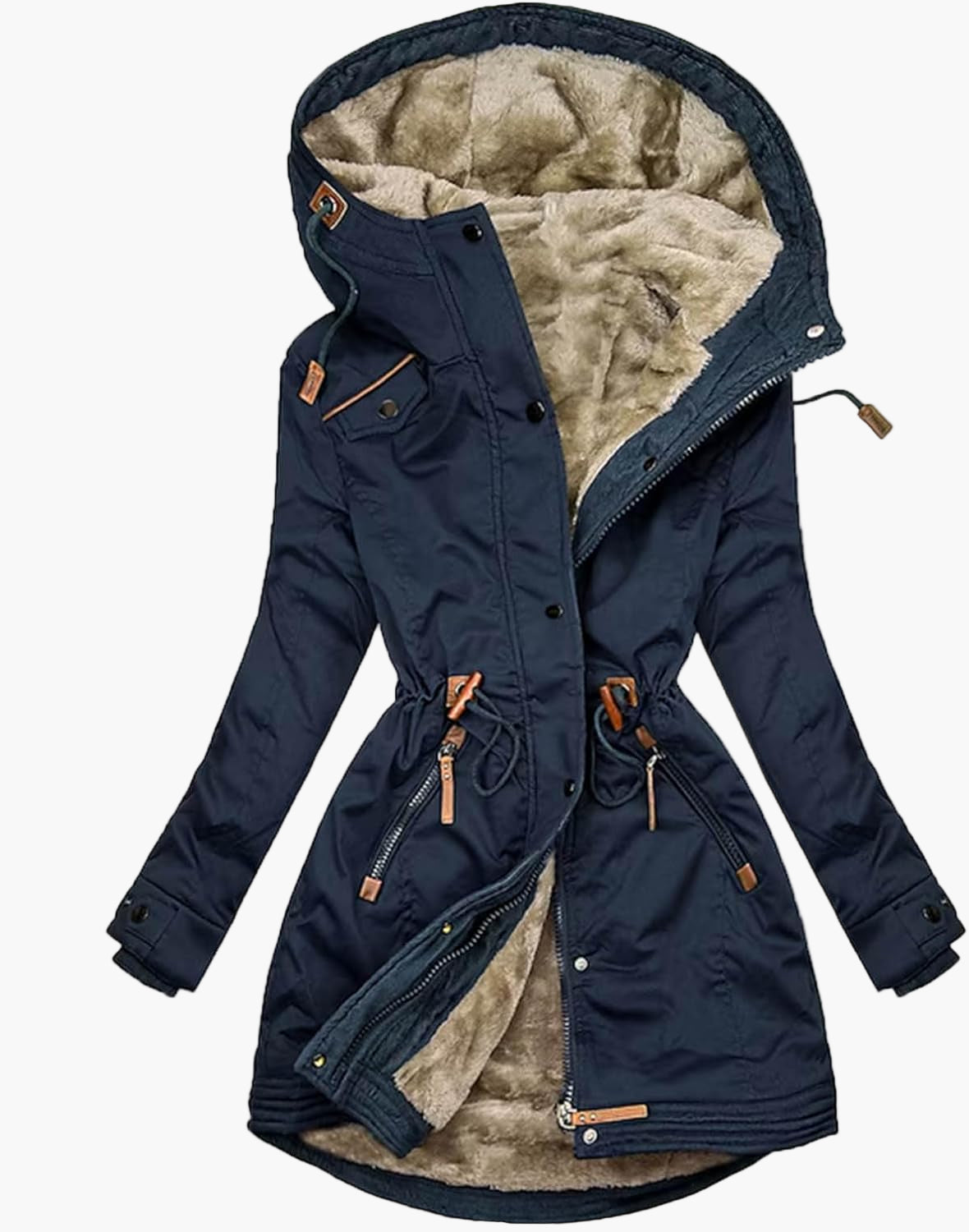 Women's Winter Parka Jacket with Faux Fur Hood – Warm Fleece Lined Outdoor Coat