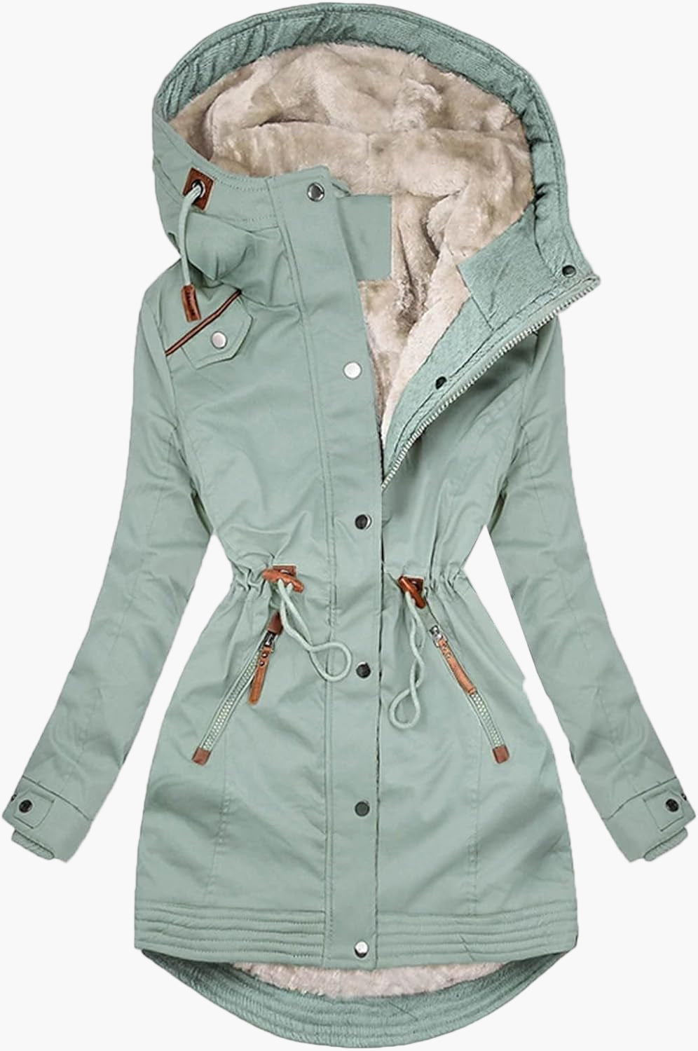 Women's Winter Parka Jacket with Faux Fur Hood – Warm Fleece Lined Outdoor Coat