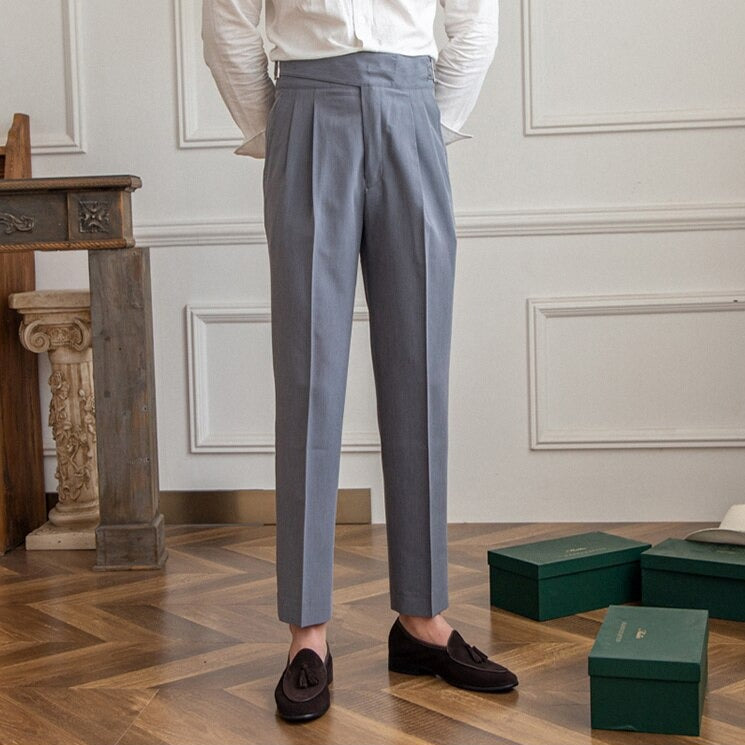 Men's High-Waisted Pleated Tailored Trousers for Business and Formal Wear