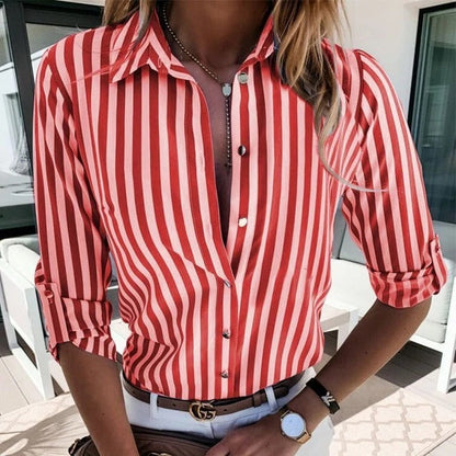 Women’s Striped Button-Up Shirt – Classic Tailored Look for Work and Leisure