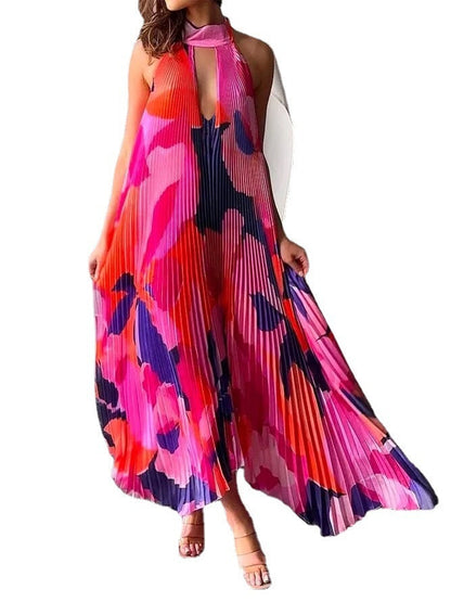 Women’s Halter Neck Pleated Maxi Dress – Bold Statement for Special Occasions