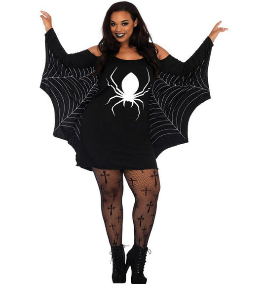 Women's Halloween Spider Web Witch Costume Dress Plus Size - Fun Party Outfit