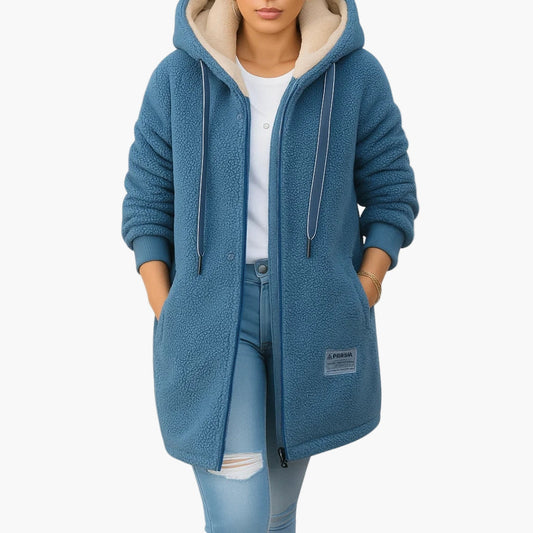 Women's Cozy Hooded Fleece Jacket – Casual Warm Longline Cardigan for Everyday Comfort