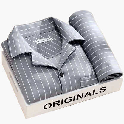 Men's Classic Pajama Set with Feather Print, Stylish Long Sleeve Loungewear for All-Season Comfort